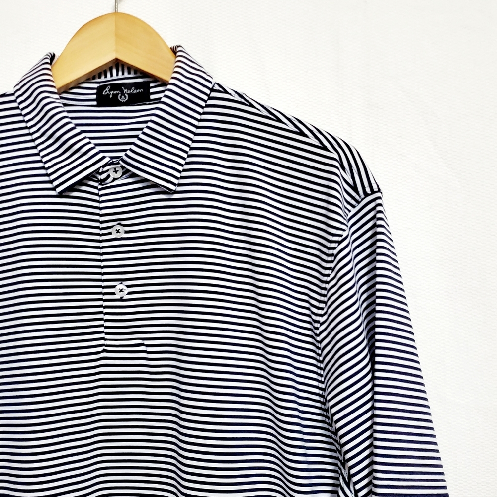 Byron Nelson Mens Golf Polo Shirt Black Striped Size Large